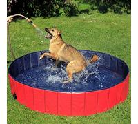 lionto Piscina Plegable de PVC para Perros Bañera para Perros Piscina para Mascotas Bañera Plegable para Perros, (L) 160 cm Ø Altura 30 cm Azul/Rojo