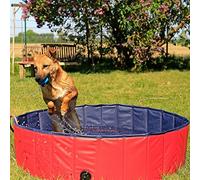 lionto Piscina Plegable de PVC para Perros Bañera para Perros Piscina para Mascotas Bañera Plegable para Perros, (M) 120 cm Ø Altura 30 cm Azul/Rojo