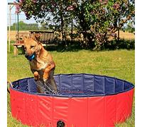 lionto Piscina Plegable de PVC para Perros Bañera para Perros Piscina para Mascotas Bañera Plegable para Perros, (S) 80 cm Ø Altura 20 cm Azul/Rojo