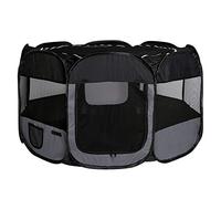 lionto Puppy Run de Tela Oxford para Exteriores Parque para Animales recinto para Cachorros 110 cm Ø Altura 64 cm, Negro/Gris