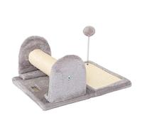 lionto Tabla rascadora con Poste, sisal y Pelota, 40 x 30 cm, Gris Claro | Rascador compacto con felpa suave, poste, tabla de sisal y pelota para que el gato arañe y juegue en casa