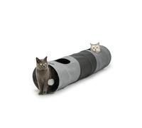 lionto Túnel para Gatos con Pelota de Juego, 30x130 cm, Túnel de Juego Extensible Plegable de Material de Lino sintético de fácil Cuidado para Gatos, Robusto Juguete para Gatos, 30 cm