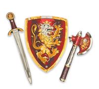 Liontouch Espada y Escudo de Juguete con Hacha, Rojo - Caballero Noble, 3+ | Set Medieval en EVA Flexible | Espada, Escudo & Hacha de Batalla para Disfraces, Juegos de Rol, Combates & Aventuras