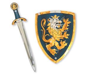 Liontouch - Espada y Escudo de Juguete Noble Caballero, Azul | Set Medieval de Juego de Imitación en Espuma para Niños con Tema de León Dorado | Armas Seguras y Armadura de Batalla para Disfraces