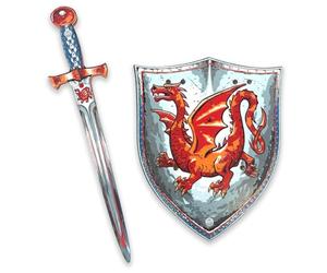 Liontouch - Set de Espada y Escudo Dragón Ámbar para Niños Edades de 3-8 Años | Juguete de Estilo Medieval para Niños con Tema Dragón Rojo | Armas y Armaduras Seguras para Disfraces y Juegos de rol