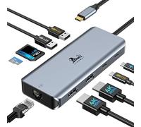 LIONWEI Estación de acoplamiento 9 en 1 para laptop, HDMI dual, 100 W PD, USB C 3.0, Ethernet, audio/micrófono, concentrador USB C para portátiles Dell/Surface/HP/Lenovo