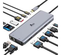 LIONWEI Estación de acoplamiento para portátil 13 en 1, HDMI dual, DisplayPort+VGA, 10 Gbps, 100 W PD, 6 puertos USB C/A, Ethernet, SD/TF, hub USB C para MacBook/Dell/HP/Surface