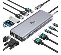 LIONWEI Estación de Acoplamiento USB C Dual HDMI 14 en 1 Con 3 Monitores, 2 x 4K HDMI, VGA y Triple Display
