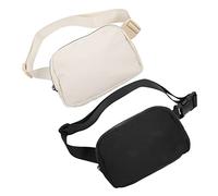 LIOOBO 2 Piezas Bolso de Cintura Ajustable para Mujer y Hombre Mini Fanny Pack para Actividades y Ejercicio Negro Beige
