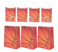LIOOBO Bolsas de Obsequio Diseño Clásico Baloncesto 12 de Papel Kraft Resistente y No se Rasgan, Adecuado para Fiestas Temáticas de Baloncesto y Baby Shower