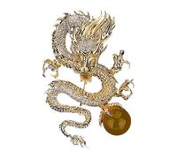 LIOOBO Broche de Dragón Chino para Mujer, Accesorio de Joyería Diseño Tradicional, Alfiler Decorativo de Metal Dorado, Adecuado para Regalos de Dragón y Ropa Elegante