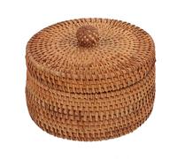 LIOOBO Caja de almacenamiento de ratán con tapa, cesta de almacenamiento marrón para frutas y pan, alféizar y escritorio Color