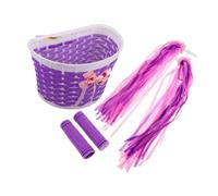 LIOOBO Cesta Bicicleta Infantil Tejida con Correas Ajustables y Puños para Manillar Set con Serpentinas Color Púrpura para Niñas Fácil Instalación y Bicicletas y Scooters