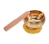 LIOOBO Cuenco Tibetano de Meditación Hecho a Mano con Varilla Acolchada, Efecto Terapéutico y Relajante, Material de Madera y Cobre para Adorno del Hogar y Uso en Viajes Color Aleatorio