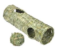 LIOOBO Túnel para Gatos y Mascotas 2 Piezas Bola de Heno Timothy, Juego Interactivo y Creativo para Conejos, Hámsteres y Erizos, Juguete Práctico para Interiores y Exteriores