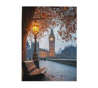 Liorosa Autumn In London - Rompecabezas de 500 piezas para adultos, luces de calle cálidas y hojas caídas, rompecabezas de madera desafiantes con paisaje británico, ideal para fiestas y noches de