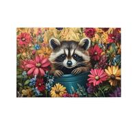 Liorosa Curious Raccoon In Bloom - Rompecabezas de 1000 piezas para adultos, animales juguetones mirando desde el barril en el jardín de flores arcoíris, alivio del estrés, regalos para amigos y