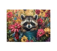 Liorosa Curious Raccoon In Bloom - Rompecabezas de 500 piezas para adultos, animales juguetones mirando desde el barril en el jardín de flores arcoíris, alivio del estrés, regalos para amigos y