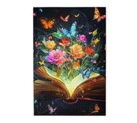 Liorosa Fantasy Book Garden - Rompecabezas de 1000 piezas para adultos, rosas vibrantes y mariposas coloridas que emergen de las páginas, cada pieza es única, adecuado para fiestas de juegos y