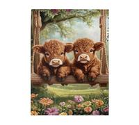 Liorosa Highland - Rompecabezas de 500 piezas para adultos, adorable dúo en asiento de madera con marco de flores, encanto rústico de campo, lluvia de ideas para aliviar el estrés, disfruta del