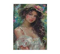 Liorosa Románticos rompecabezas de retrato de verano para adultos, 500 piezas, sombrero de flores en vestido pastel, disfruta resolviendo rompecabezas con tu familia, lluvia de ideas para aliviar el