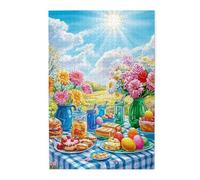 Liorosa Rompecabezas alegre de escena de picnic para adultos, 1000 piezas, día soleado y flores florecientes, deliciosas golosinas. Cada pieza tiene un toque de colores y diversión. Ideal para