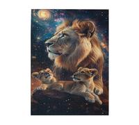 Liorosa Rompecabezas celestial de leones familiares para adultos, 500 piezas, arte cálido de guardianes cósmicos, diseño vibrante y único, completo con familiares y amigos, disfruta del proceso de