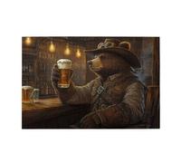 Liorosa Rompecabezas de 1000 piezas de oso de taberna vintage, vibrante, grizzly con taza de cerveza en pub antiguo, arte de humor retro, adecuado para noches de juegos de fiesta, disfruta del proceso