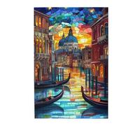Liorosa Rompecabezas de 1000 piezas de vidrieras Venecia al atardecer para adultos, colorido canal y góndolas, rompecabezas romántico de arte europeo para adultos, relajación profunda para ti, regalo