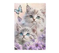 Liorosa Rompecabezas de gato de jardín encantado para adultos, 1000 piezas, gatitos curiosos rodeados de mariposas iridiscentes, las piezas encajan perfectamente, pasatiempos de actividad creativa