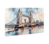 Liorosa Rompecabezas de puente de la torre de Londres para adultos, 500 piezas, rompecabezas de madera de arte en acuarela, puente colgante icónico con reflejo de río, actividades divertidas para las