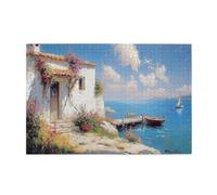 Liorosa Rompecabezas de retiro junto al mar para adultos, 1000 piezas, pintura al óleo, escena de cabaña y velero, pasatiempos y desafíos exploratorios, montaje práctico de la decoración de tu hogar