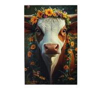 Liorosa Rompecabezas de vaca con corona para adultos, 1000 piezas, divertido rompecabezas de la serie de animales de granja, las piezas encajan perfectamente, desafío cerebral, disfruta resolviendo
