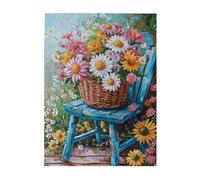 Liorosa Rompecabezas para adultos de 500 piezas con ráfagas de colores, flores silvestres en abundancia en una cesta rústica. Cada pieza tiene un pétalo de alegría, ideal para crear un punto focal