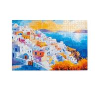 Liorosa Santorini - Rompecabezas de serenata para adultos, 1000 piezas, vibrante pueblo junto al acantilado con velero en aguas, arte de paisaje de isla griega de madera, estética de color suave