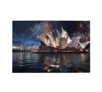 Liorosa Sydney Opera House Night - Rompecabezas de madera para adultos, 1000 piezas de rompecabezas de madera para adultos, fuegos artificiales sobre el puente del puerto, arte de paisaje urbano de