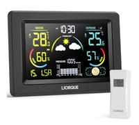 LIORQUE Estacion Meteorologica Interior Exterior, Estación Meteorológica con Sensor Exterior, Pantalla LCD VA en Color, Alarma, Fase Lunar, Temperatura Humedad Presión Fecha Previsión Meteorológica