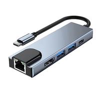 liovitor 1 divisor tipo C a RJ45 USB 3.0 USB C HUB tipo C a estación de acoplamiento 4K compatible con adaptador de laptop con PD RJ45 USB gris ABS + aleación de aluminio