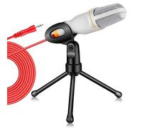 liovitor -666 Micrófono profesional de 3,5 mm con cable para el hogar AUX Audio Estéreo Trípode de escritorio MIC Set para PC Teléfono Karaoke Duradero Fácil de Usar Blanco