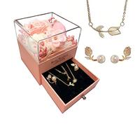 Lioying 6 tulipanes de flores para mujer, tulipanes rosas falsos, decoración de flores de cerezo, collar y aretes de tulipanes para novia, mamá, esposa, amiga, hermana, regalo de cumpleaños para el