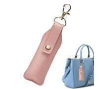 Lip Balm Holder Sleeve - Small Leather Lip Cream Pouch Keyring, Leather Lipstick Keychain, Portable Lipstick Holder Pouch Fits More Standard Round And Square Tube Lipsticks, Lip Gloss, Pink, Consulte
