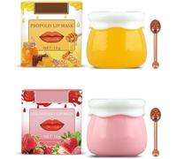 Lip Balm Honey Pot,Honey & Strawberry Day and Night Repair Lip Sleeping Masks Honey Lip Balm,Fade Lip Lines Bee Balm Lip Balm,Hydrating & Prevention Dry (Pink+Yellow)
