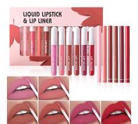 Lip Liner and Lipstick Combo, Lip Liner Pen Set Long Lasting Liquid Lipstick Set - Juego de 6 Lip Liners + 6 Lipsticks, for Defined Lips, Waterproof Lip Set