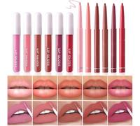 Lip Liner Set, Non-Stick Lipstick, Long-Lasting Lip Liner, Matte Lip Liner, Long-Lasting Lipstick, Ideal For Achieving Stunning Lip Beauty For Daily Wear With 0.5gx6 Pieces+2.8mlx6 Pieces