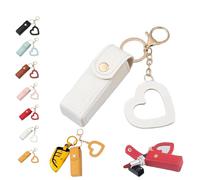 Lip Oil Keychain - Mirror & Oil 2-in-1, Chapstick Holder, Mini Lipstick Case with Keychain & Heart Pendant, PU Leather Potable Lip Gloss Holder for Car/Travel Storage, for Women and Girls (White)