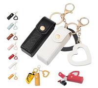 Lip Oil Keychain - Mirror & Oil 2-in-1, Chapstick Holder, Mini Lipstick Case with Keychain & Heart Pendant, PU Leather Potable Lip Gloss Holder for Car/Travel Storage, for Women and Girls (2Pcs B)