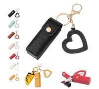 Lip Oil Keychain - Mirror & Oil 2-in-1, Chapstick Holder, Mini Lipstick Case with Keychain & Heart Pendant, PU Leather Potable Lip Gloss Holder for Car/Travel Storage, for Women and Girls (Black)