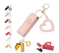 Lip Oil Keychain - Mirror & Oil 2-in-1, Chapstick Holder, Mini Lipstick Case with Keychain & Heart Pendant, PU Leather Potable Lip Gloss Holder for Car/Travel Storage, for Women and Girls (Pink)