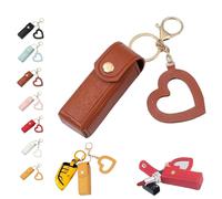 Lip Oil Keychain - Mirror & Oil 2-in-1, Chapstick Holder, Mini Lipstick Case with Keychain & Heart Pendant, PU Leather Potable Lip Gloss Holder for Car/Travel Storage, for Women and Girls (Brown)