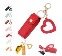 Lip Oil Keychain - Mirror & Oil 2-in-1, Chapstick Holder, Mini Lipstick Case with Keychain & Heart Pendant, PU Leather Potable Lip Gloss Holder for Car/Travel Storage, for Women and Girls (Red)